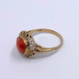 Vintage 9 karaat gouden ring met ronde bloedkoraal