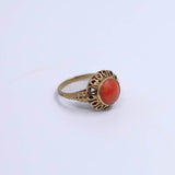 Vintage 9 karaat gouden ring met ronde bloedkoraal