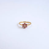 Vintage 9 karaat flower ring met robijnen en diamant